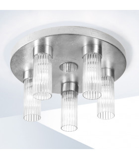 Giro Glass Shade Cluster Ceiling Light 5 Light Silver Leaf-2