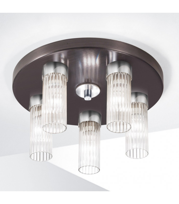 Giro Glass Shade Cluster Ceiling Light 5 Light Brunito Brushed-2