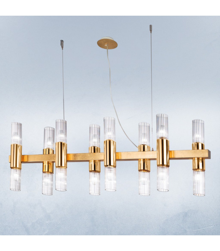 Giro Glass Straight Bar Pendant Ceiling Light 16 Light Gold Leaf-2