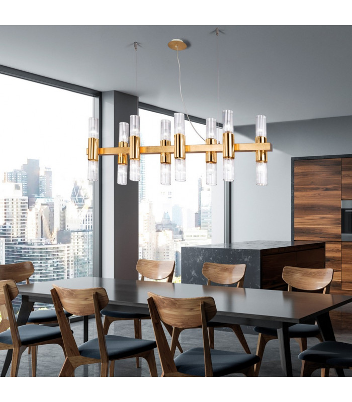 Giro Glass Straight Bar Pendant Ceiling Light 16 Light Gold Leaf-4
