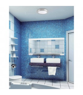 1 Light Small Round Bathroom Flush Ceiling Light Aluminium, White IP44, E27 - 2