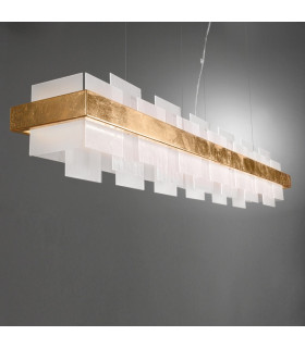 Rettangolo Led Glass Straight Bar Pendant Ceiling Light Gold Leaf-2