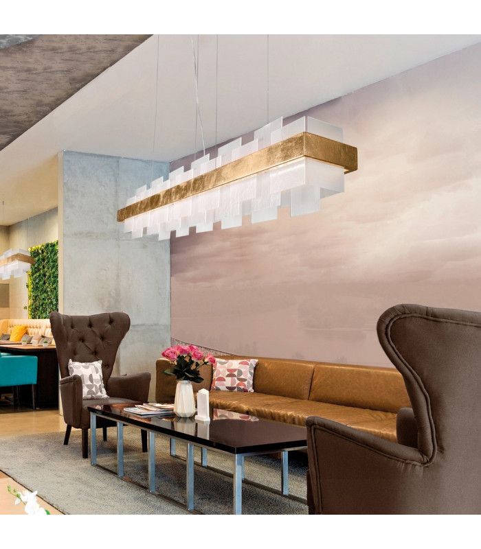 Rettangolo Led Glass Straight Bar Pendant Ceiling Light Gold Leaf-4