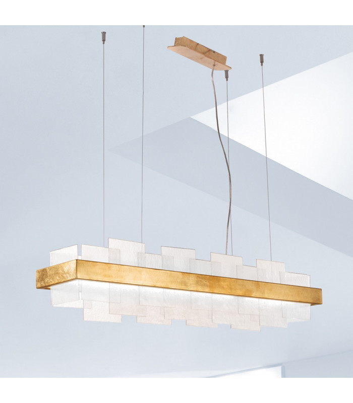 Rettangolo Led Glass Straight Bar Pendant Ceiling Light Gold Leaf-2