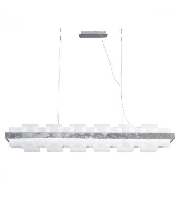 Rettangolo Led Glass Straight Bar Pendant Ceiling Light Silver Leaf-1