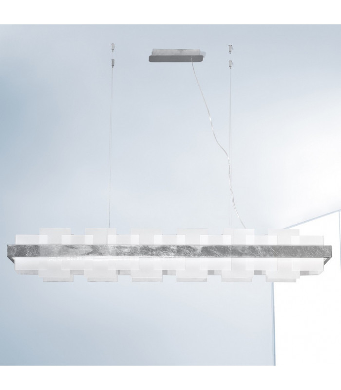 Rettangolo Led Glass Straight Bar Pendant Ceiling Light Silver Leaf-2