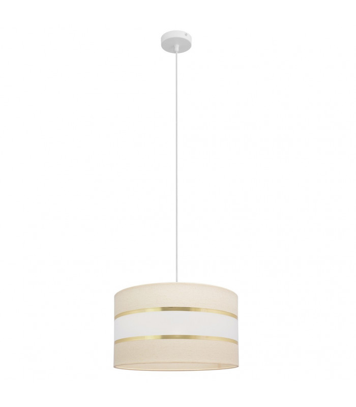 Helen Cylindrical Pendant Ceiling Light Ecru Gold White 35cm