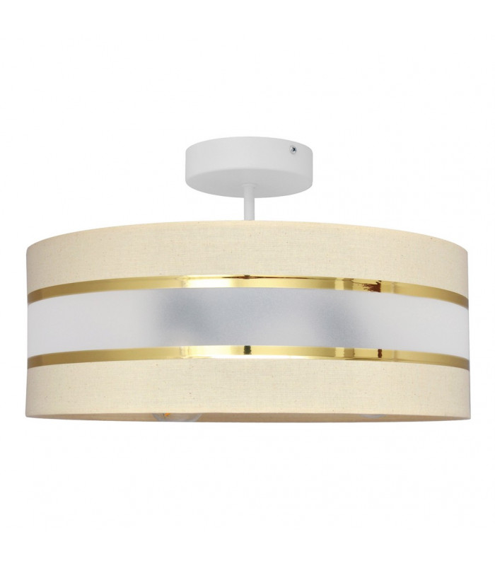 Helen Cylindrical Pendant Ceiling Light Ecru Gold White 40cm