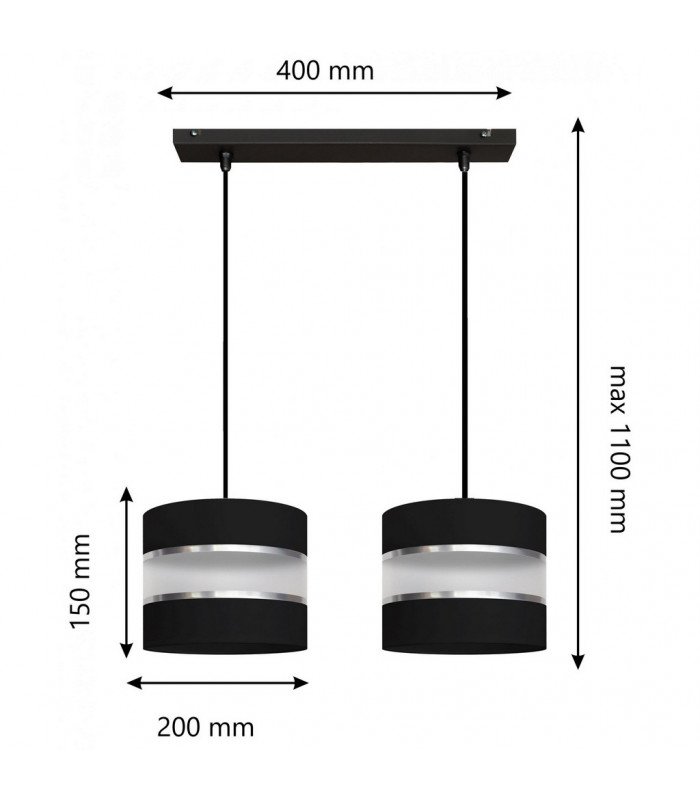 Helen Straight Bar Pendant Ceiling Light Black Silver 45cm-2