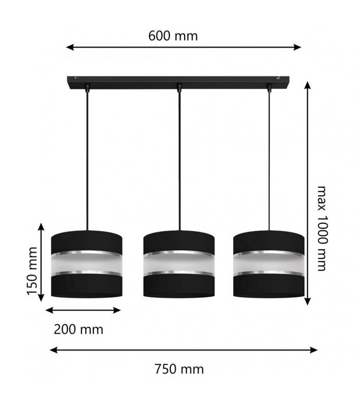 Helen Straight Bar Pendant Ceiling Light Black Silver 65cm-2