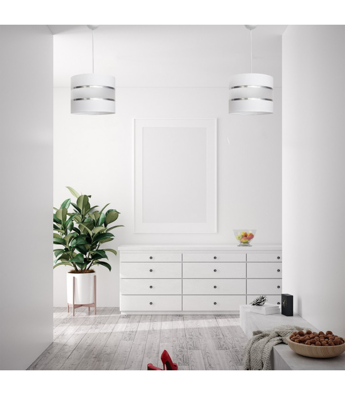 Helen Cylindrical Pendant Ceiling Light White Silver 20cm-3