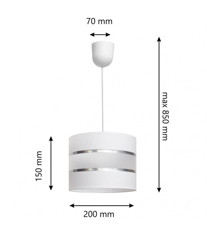 Helen Cylindrical Pendant Ceiling Light White Silver 20cm-4