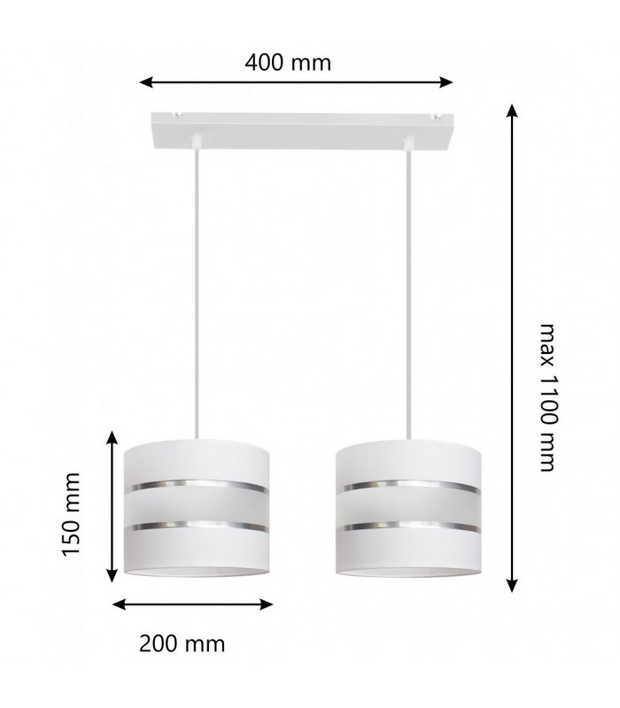 Helen Straight Bar Pendant Ceiling Light White Silver 45cm-2