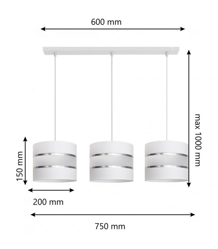 Helen Straight Bar Pendant Ceiling Light White Silver 65cm-2