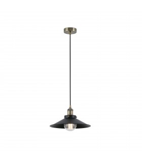 1 Light Dome Ceiling Pendant Black, Gold with Black Shade, E27 - 1