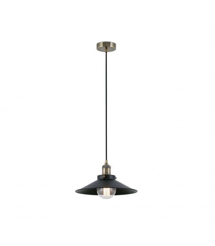 1 Light Dome Ceiling Pendant Black, Gold with Black Shade, E27 - 1