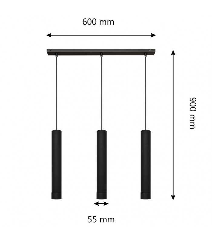 Tuba Straight Bar Pendant Ceiling Light Black 60cm-5