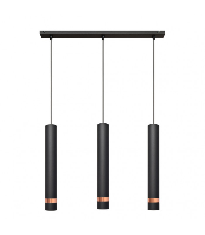 Tuba Straight Bar Pendant Ceiling Light Black Rose Gold 60cm