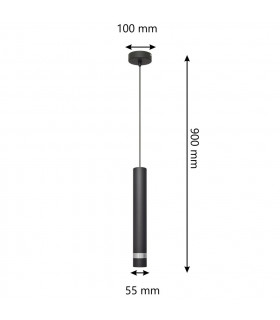 Tuba Slim Pendant Ceiling Light Black Chrome 10cm-2