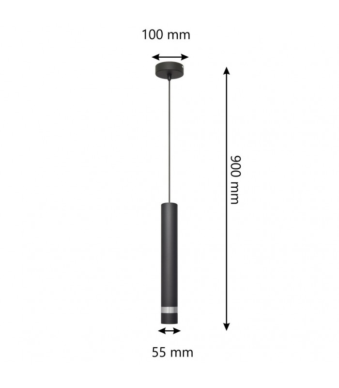 Tuba Slim Pendant Ceiling Light Black Chrome 10cm-2