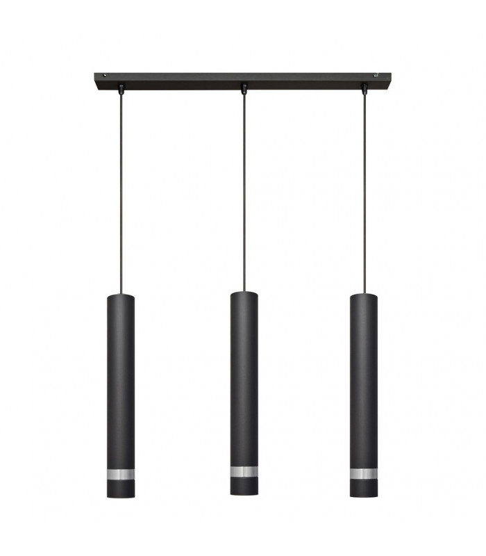 Tuba Straight Bar Pendant Ceiling Light Black Chrome 60cm-1