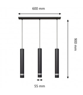Tuba Straight Bar Pendant Ceiling Light Black Chrome 60cm-2