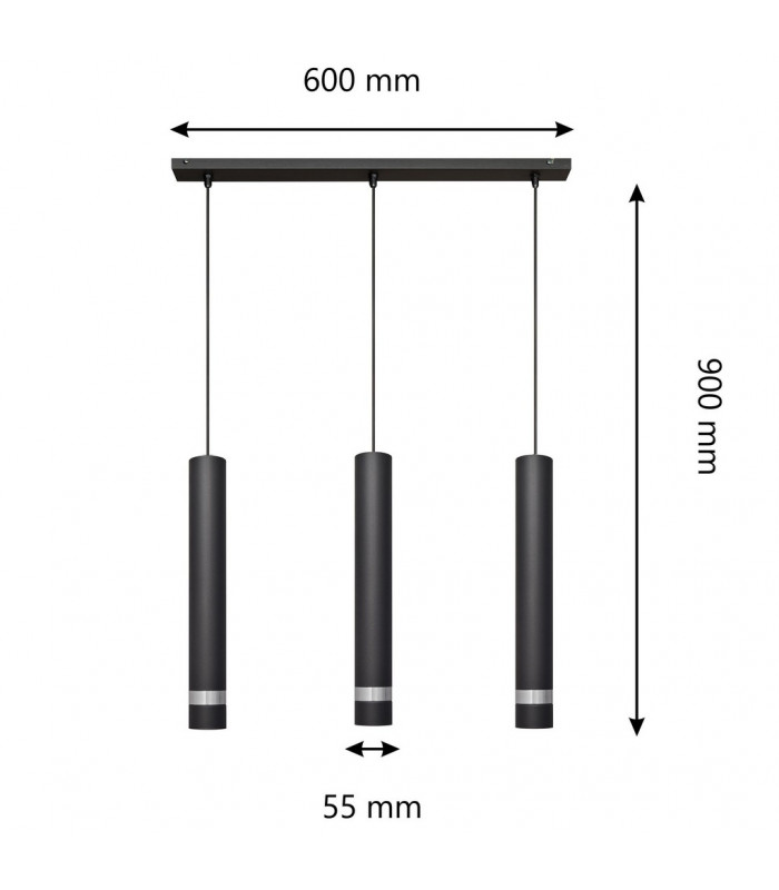 Tuba Straight Bar Pendant Ceiling Light Black Chrome 60cm-2