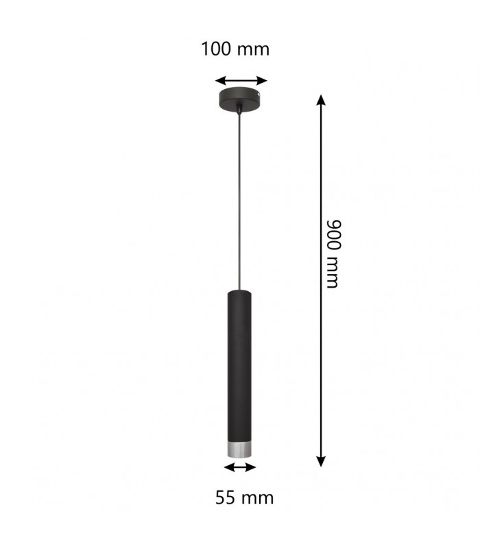 Tuba Slim Pendant Ceiling Light Black Chrome 10cm-4