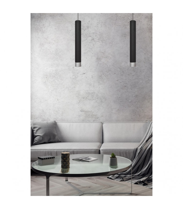 Tuba Straight Bar Pendant Ceiling Light Black Chrome 60cm-2