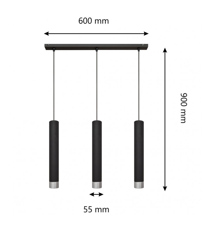 Tuba Straight Bar Pendant Ceiling Light Black Chrome 60cm-5
