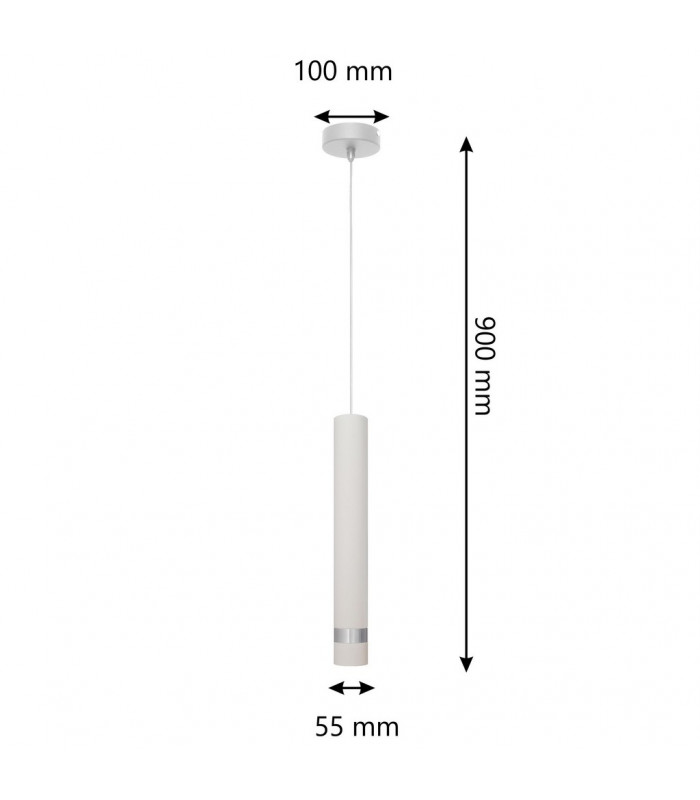 Tuba Slim Pendant Ceiling Light White Chrome 10cm-4