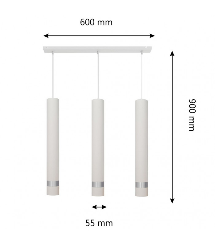 Tuba Straight Bar Pendant Ceiling Light White Chrome 60cm-2