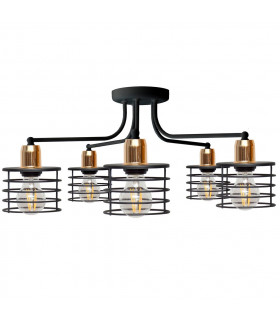 Edison Multi Arm Semi Flush Ceiling Light Black Copper 65cm-1