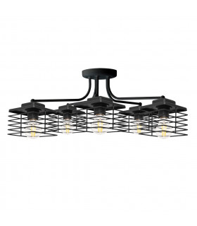 Edison Multi Arm Semi Flush Ceiling Light Black 65cm