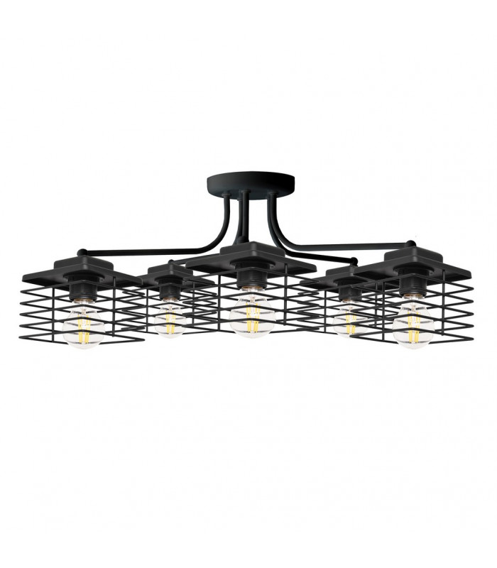 Edison Multi Arm Semi Flush Ceiling Light Black 65cm
