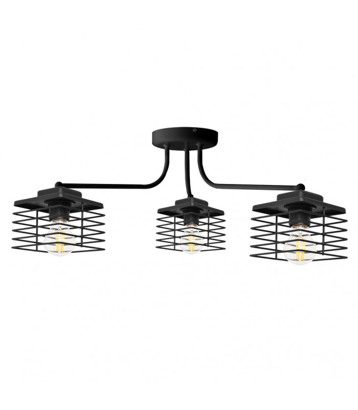 Edison Multi Arm Semi Flush Ceiling Light Black 65cm