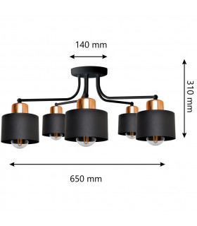 Edison Multi Arm Semi Flush Ceiling Light Black Copper 65cm-2