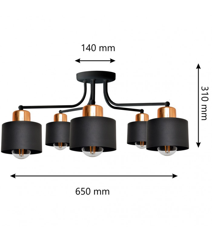 Edison Multi Arm Semi Flush Ceiling Light Black Copper 65cm-2