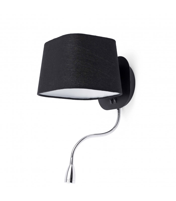 1 Light Indoor Wall Light Black with Reading Lamp, E27 - 2