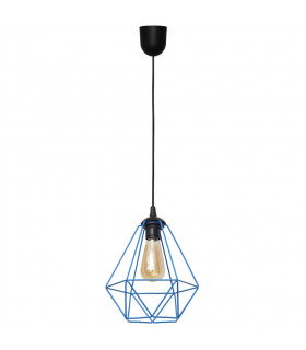 Karo Wire Frame Pendant Ceiling Light Black Blue 24cm-1