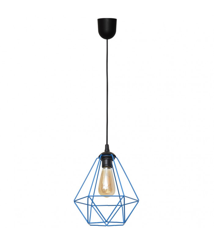 Karo Wire Frame Pendant Ceiling Light Black Blue 24cm-1