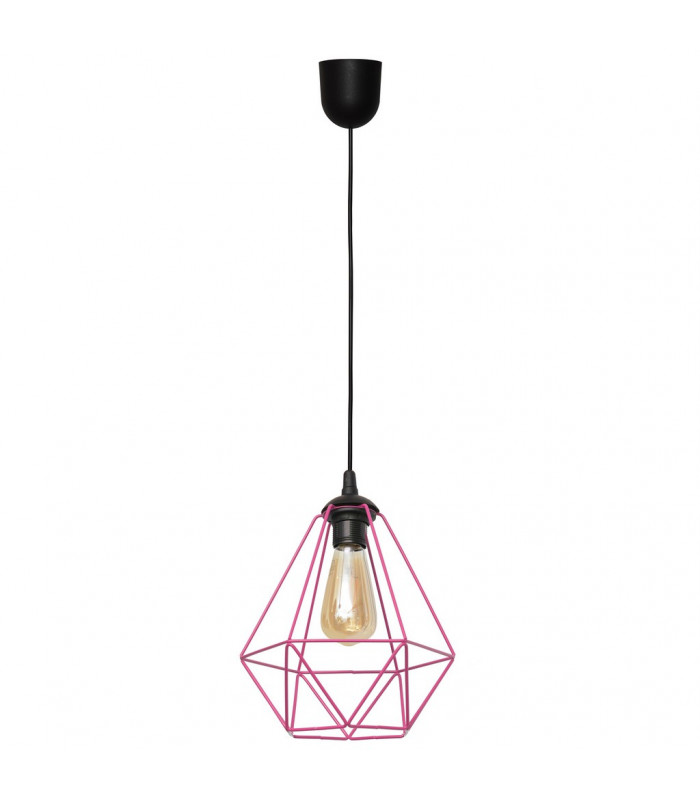 Karo Wire Frame Pendant Ceiling Light Black Pink 24cm-1