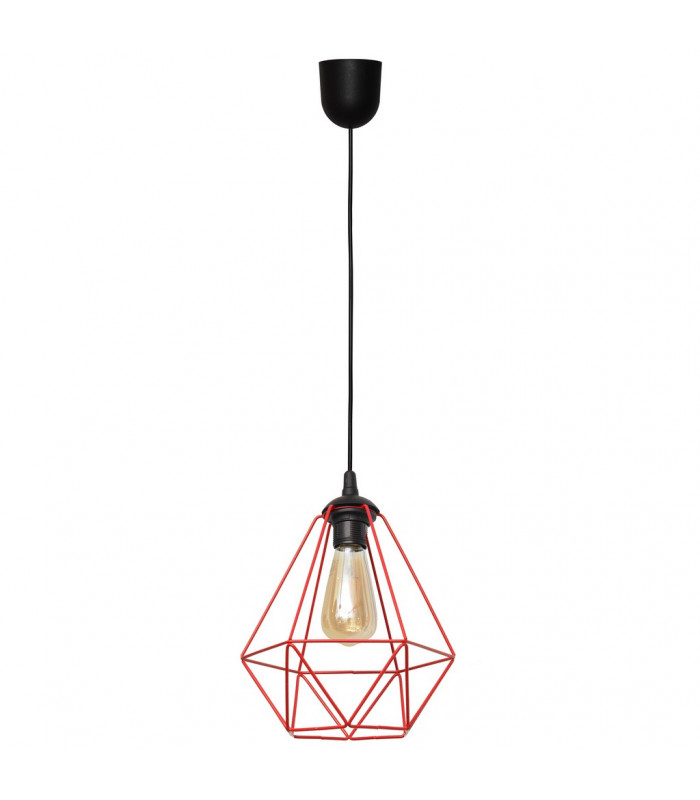 Karo Wire Frame Pendant Ceiling Light Black Red 24cm-1