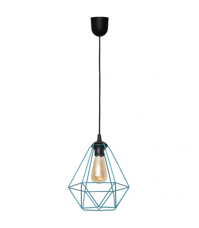 Karo Wire Frame Pendant Ceiling Light Black Turquoise 24cm-1
