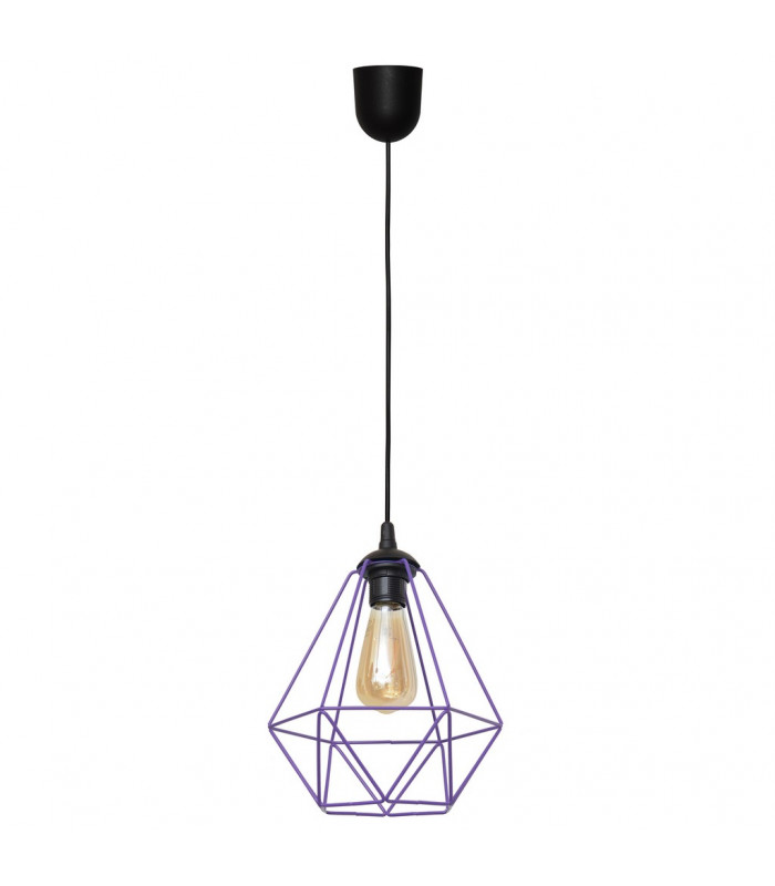 Karo Wire Frame Pendant Ceiling Light Black Purple 24cm-1