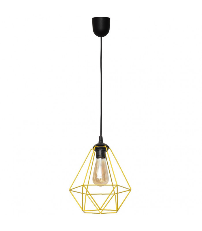 Karo Wire Frame Pendant Ceiling Light Black Yellow 24cm-1
