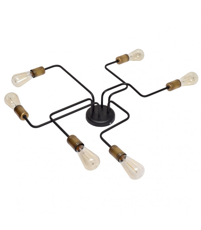 Tube Multi Arm Semi Flush Ceiling Light Black Patina 75cm-1