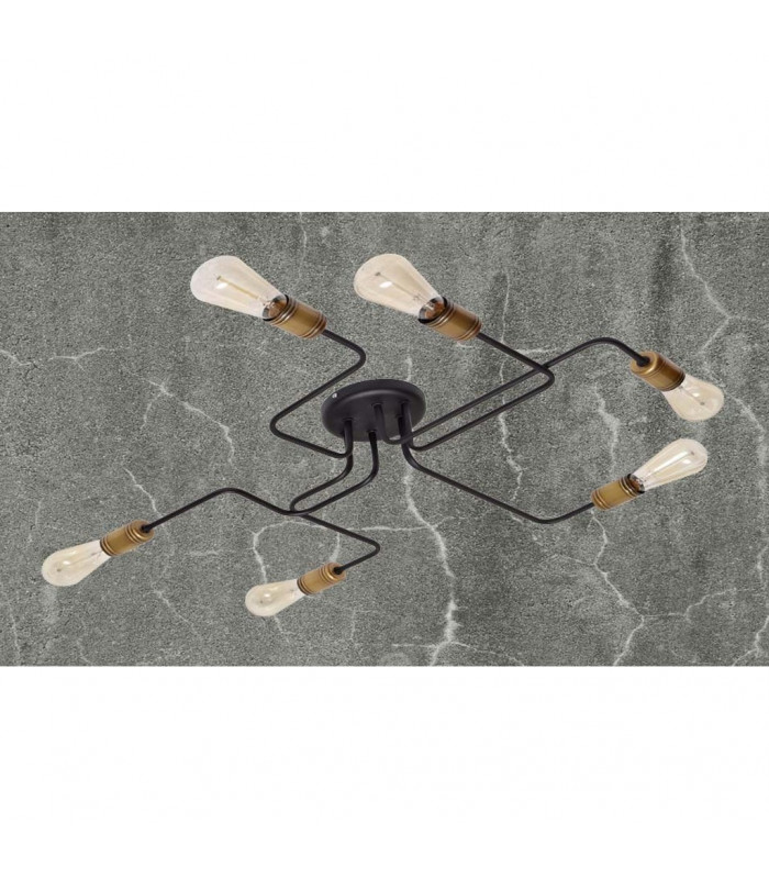 Tube Multi Arm Semi Flush Ceiling Light Black Patina 75cm-2