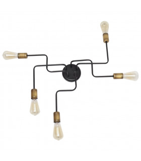 Tube Multi Arm Semi Flush Ceiling Light Black Patina 73cm