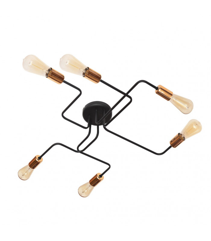 Tube Multi Arm Semi Flush Ceiling Light Black Copper 75cm